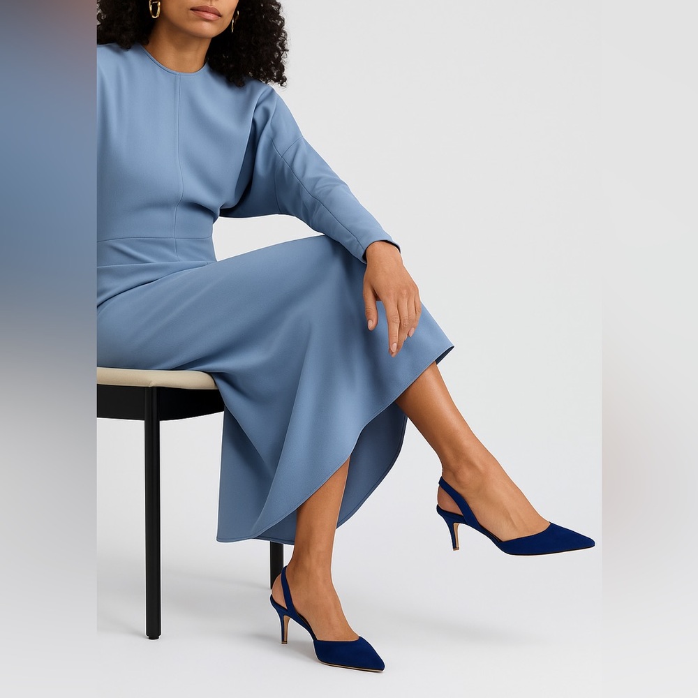 Manolo Blahnik Navy Blue Slingback Pointed-Toe Heels